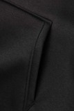 Robes de grande taille noires à imprimé patchwork col à capuche manches longues
