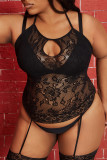 Black Sexy Living Solid uitgeholde patchwork doorschijnende lingerie