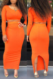 Orange Casual Solid Slit V-Ausschnitt Plus Size Two Pieces