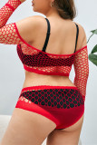 Rode sexy effen uitgeholde doorschijnende lingerie (zonder ondergoed)