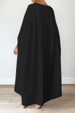 Svarta Casual Solid Patchwork O-hals raka klänningar