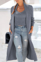 Blue Gray Casual Solid Patchwork Cardigan Collar Outerwear(Two Pieces)