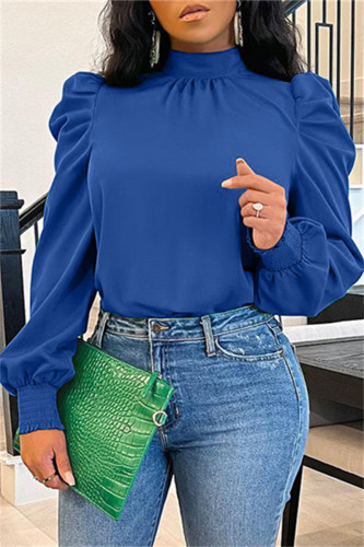 Blue Fashion Casual Solid Basic Turtleneck Tops