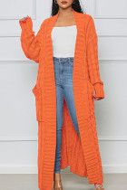 Orange Casual Solid Patchwork Outerwear