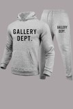 Light Gray Sportswear Print Letter Hooded Collar Long Sleeve Two Pieces