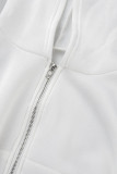 White Casual Solid Patchwork Asymmetrical Hooded Collar Long Sleeve Two Pieces
