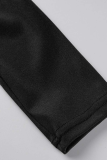 Черный повседневный сплошной шнурок с квадратным воротником и длинным рукавом из двух частей