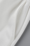 ホワイト カジュアル ソリッド パッチワーク 非対称 フード付き 襟 長袖 XNUMXピース