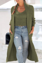 Army Green Casual Solid Patchwork Cardigan Collar Outerwear(Two Pieces)