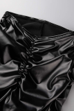 Черные сексуальные однотонные облегающие однотонные брюки с высокой талией и складками
