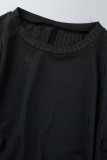 Vestidos casuais casuais de patchwork sólido frênulo O decote manga comprida plus size