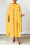 Желтые повседневные однотонные Пэчворк с круглым вырезом Прямые платья