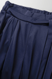 Cintura alta lápis azul casual atadura sólida skinny fundo de cor sólida