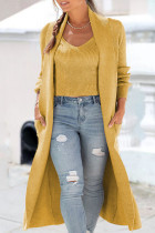 Yellow Casual Solid Patchwork Cardigan Collar Outerwear(Two Pieces)