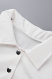 blanco casual patchwork hendidura contraste cuello vuelto manga larga dos piezas