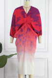 Robes de jupe crayon col V patchwork imprimé décontracté rose violet