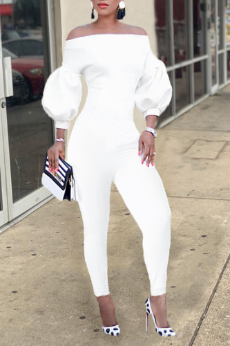 White Casual Solid Patchwork Off the Shoulder Skinny Jumpsuits