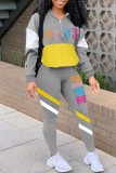Pink Casual Letter Print Patchwork Zipper Collar Long Sleeve Two Pieces