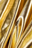 Gold Sexy feste rückenfreie Schlitz-Spaghetti-Träger ärmellose Kleider