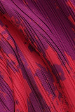 Розовые и фиолетовые повседневные платья с принтом в стиле пэчворк и V-образным вырезом, юбка-карандаш
