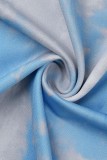 Синий повседневный принт Tie Dye Draw String Frenulum Fold O Шея Plus Size Two Pieces