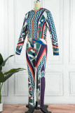 Black Casual Print Patchwork Zipper Collar Long Sleeve Two Pieces