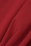 Rote, elegante, solide Patchwork-Volant-Kleider mit schulterfreiem One-Step-Rock