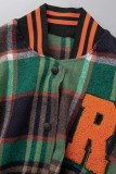 Vêtement d'extérieur à col conventionnel en patchwork de lettres décontractées vert