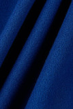ブルー カジュアル レター パッチワーク コントラスト ターンバック カラー アウター