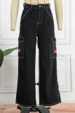 Черные повседневные однотонные джинсы с завышенной талией и высокой талией в стиле пэчворк