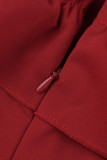 Rose Red Elegant Solid Patchwork Volant Off-the-Shoulder One Step Rock Kleider