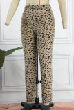 Leopardenmuster Casual Leopard Patchwork Basic Regular Hose mit hoher Taille
