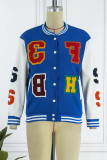 Yellow Casual Letter Patchwork Contrast Turn-back Collar Outerwear