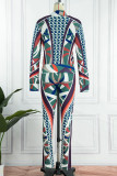 Black Casual Print Patchwork Zipper Collar Long Sleeve Two Pieces