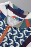 Black Casual Print Patchwork Zipper Collar Long Sleeve Two Pieces