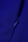 Синий Повседневный С принтом Пэчворк Круглый вырез Длинный рукав Из двух частей