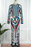 Black Casual Print Patchwork Zipper Collar Long Sleeve Two Pieces