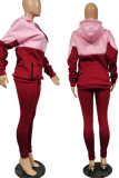 Red Casual Print Patchwork Hooded Collar Long Sleeve Two Pieces