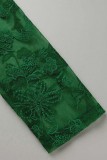 Grön Casual Solid Patchwork Genomskinlig O-hals långärmade klänningar