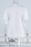 Белые повседневные базовые футболки с круглым вырезом с принтом