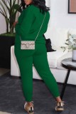 Dark Green Casual Print Letter O Neck Long Sleeve Two Pieces