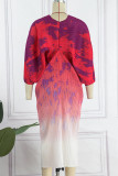 Robes de jupe crayon col en V patchwork imprimé décontracté bleu coloré