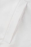 Белые повседневные лоскутные двойки с разрезом и контрастным отложным воротником с длинным рукавом