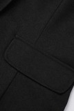 Kaki casual effen patchwork bovenkleding met omgeslagen kraag