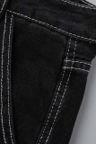 Jeans in denim normale a vita alta con patchwork solido casual neri