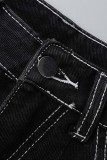 Black Casual Solid Patchwork High Waist Regular Denim Jeans