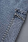 Jeans de mezclilla rectos casuales de patchwork sólido azul claro