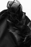 Zwarte sexy casual effen patchwork rugloze schuine kraag skinny romper