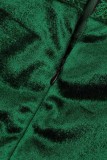 Grüne, lässige, durchsichtige Patchwork-Kleider mit O-Ausschnitt und langen Ärmeln