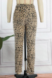 Leopard Print Casual Leopard Patchwork Basic Regular High Waist Trousers
